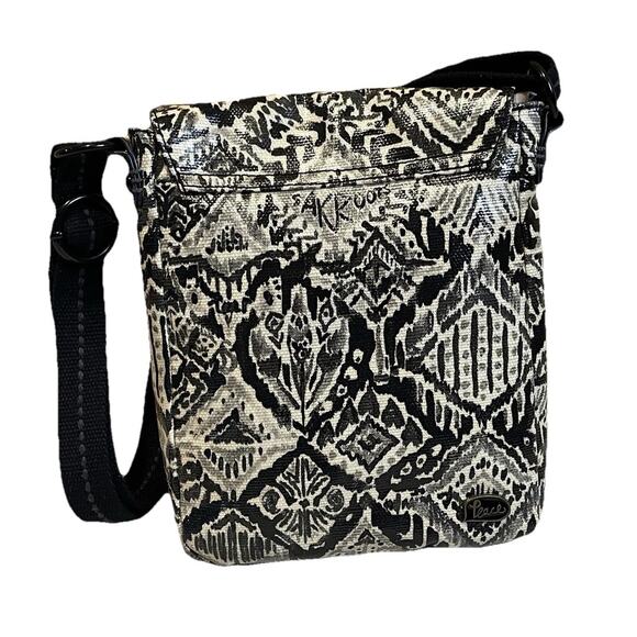Sakroots Artist Circle Messenger Bag Black Cream Graphics Crossbody Small Flap - Picture 2 of 11